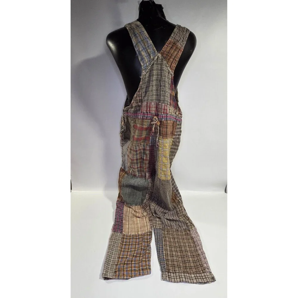 Patchwork Frankie Plaid Jumpsuit Overalls Women's Casual Pants Boho Festival M